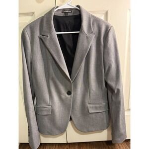 Express Women's 1 Button Blazer Jacket Sz 12 Gray‎ Coat  Career
